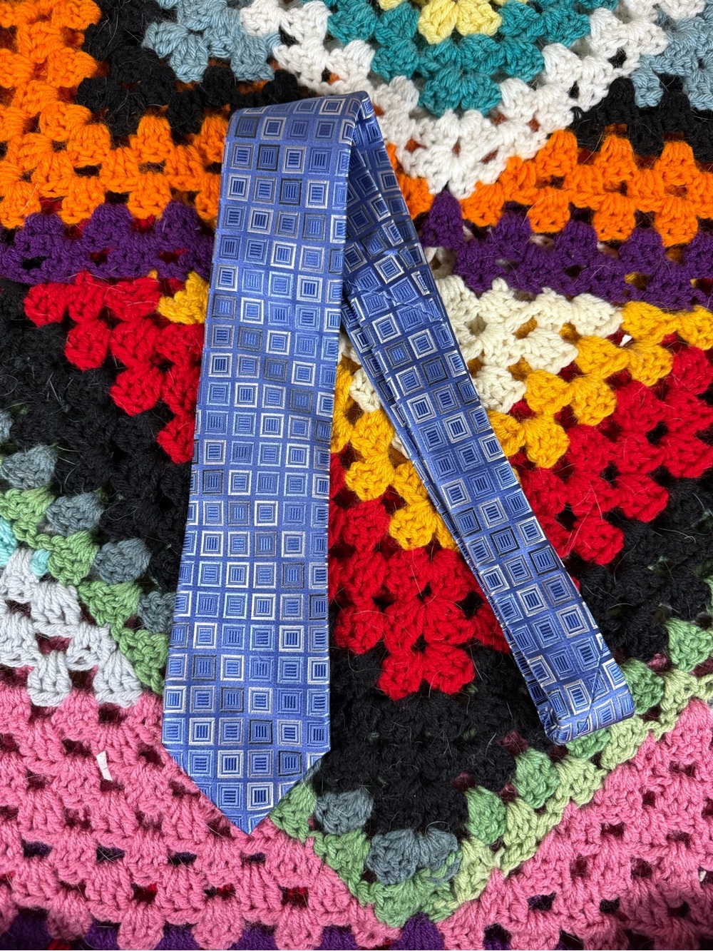 Michael Kors Blue Geometric Square Silk Tie